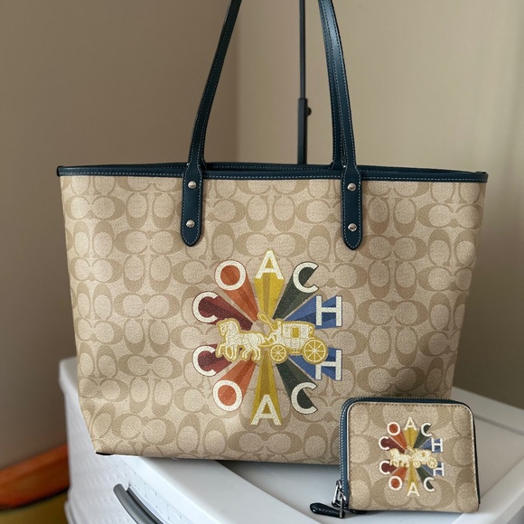 Coach Handbags - COACH CITY TOTE AND WALLET IN SIGNATURE CANVAS WITH COACH RADIAL RAINBOW